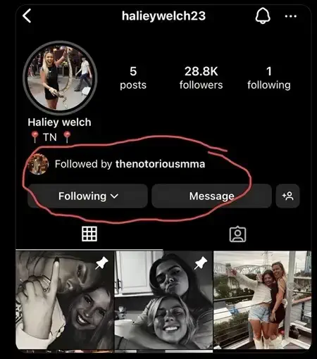 Conor McGregor following Hailey Welch on instagram